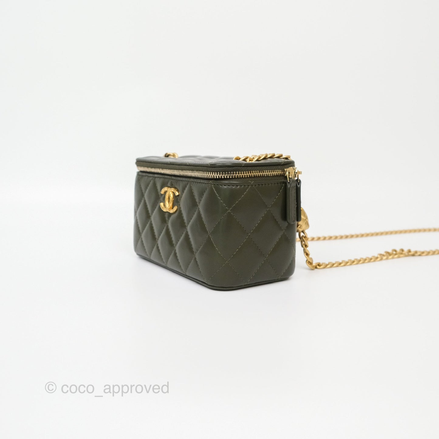 Chanel All Slide Vanity with Adjustable Chain Dark Olive Green Lambskin Aged Gold Hardware