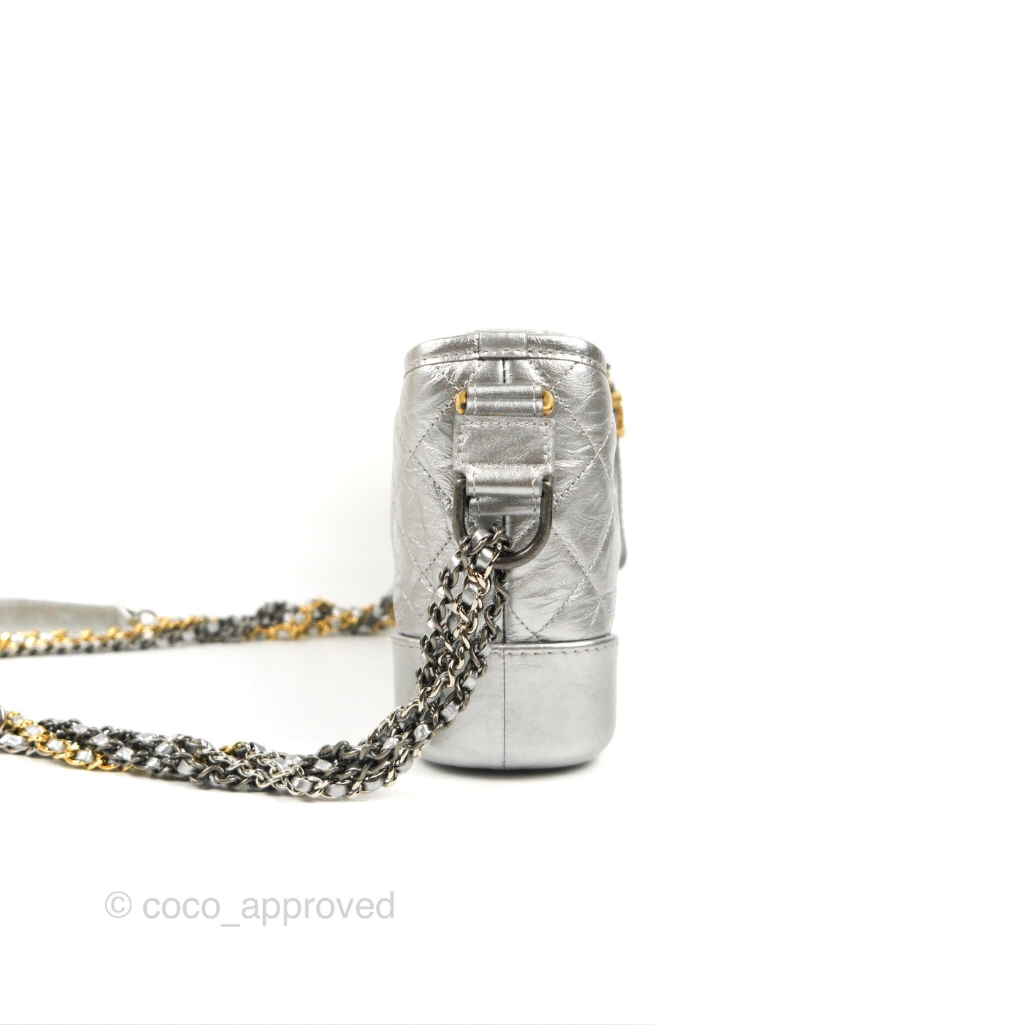 Chanel Quilted Small Gabrielle Hobo Metallic Silver Aged Calfskin Mixed Hardware