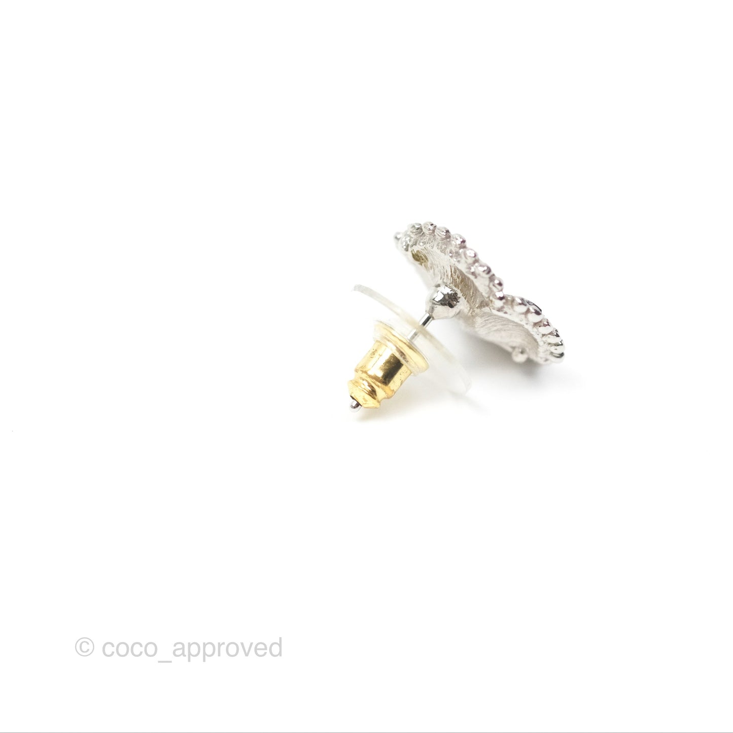 Chanel Flower Pearl Black Earrings Silver Tone 23K
