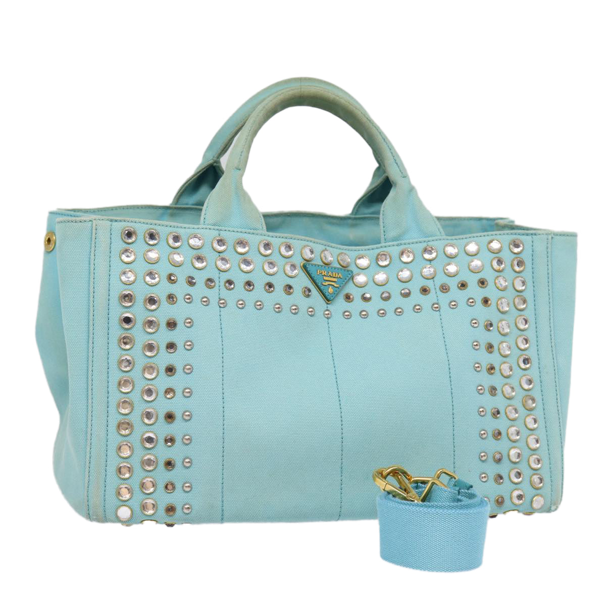 Luxury Prada Canapa GM Hand Bag Canvas 2way Light Blue  87668