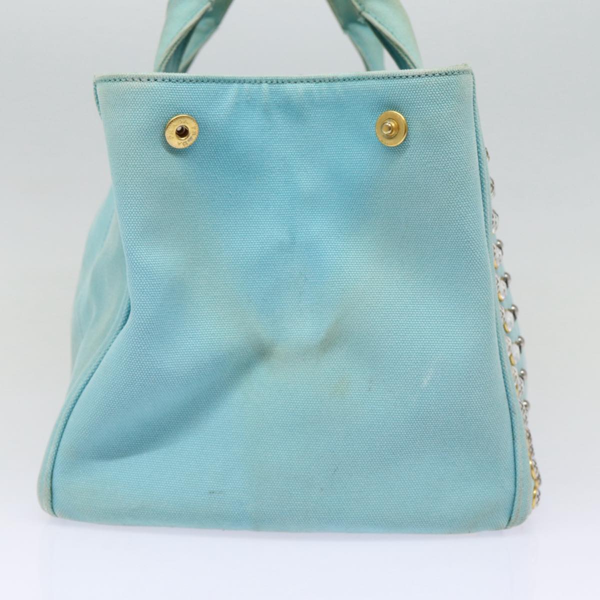 Luxury Prada Canapa GM Hand Bag Canvas 2way Light Blue  87668