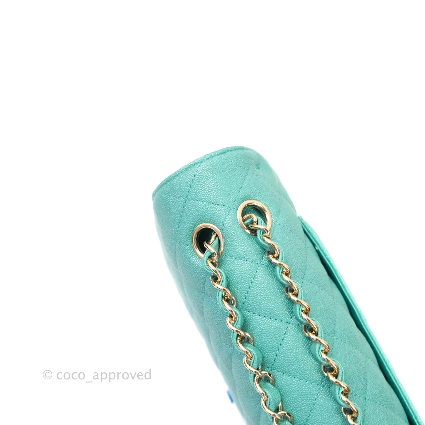 Chanel Classic M/L Medium Double Flap Iridescent Turquoise Caviar Gold Hardware 19S
