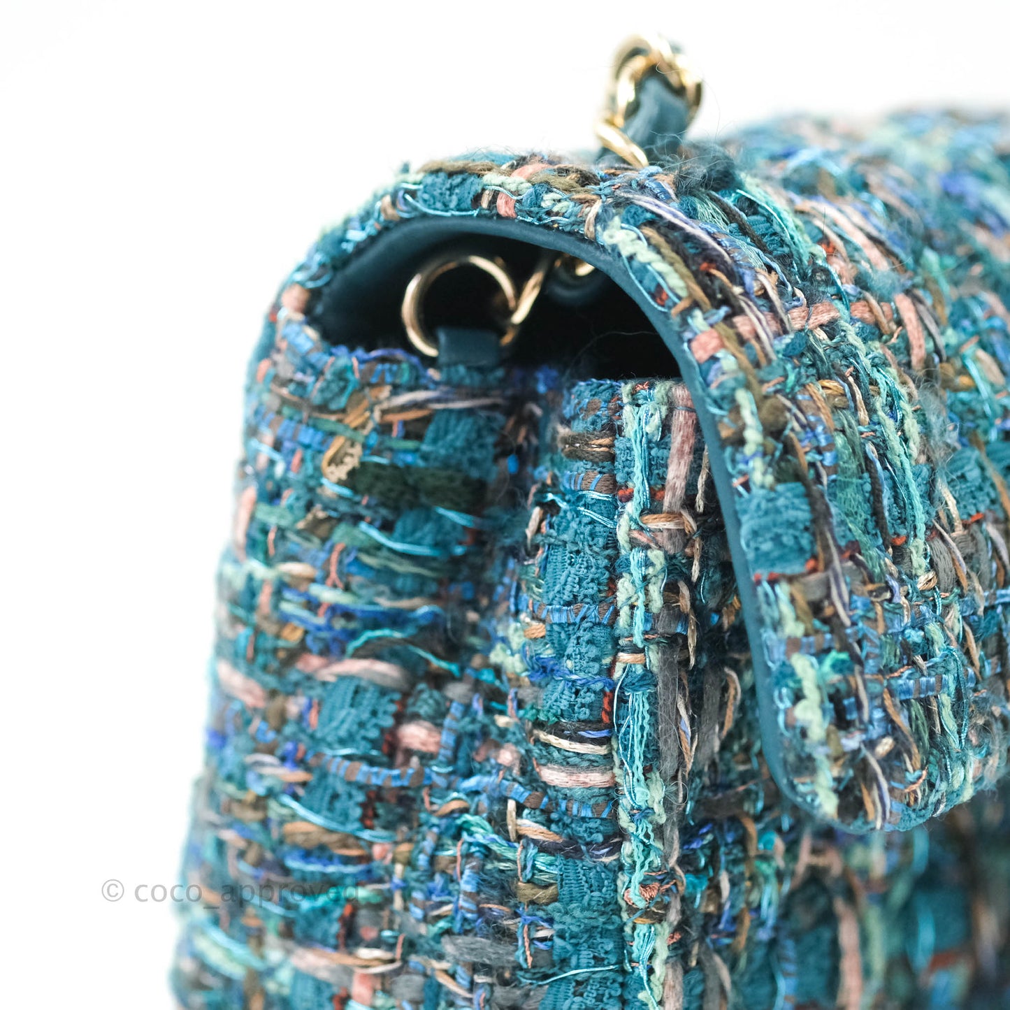 Chanel Quilted Mini Rectangular Turquoise Tweed Gold Hardware