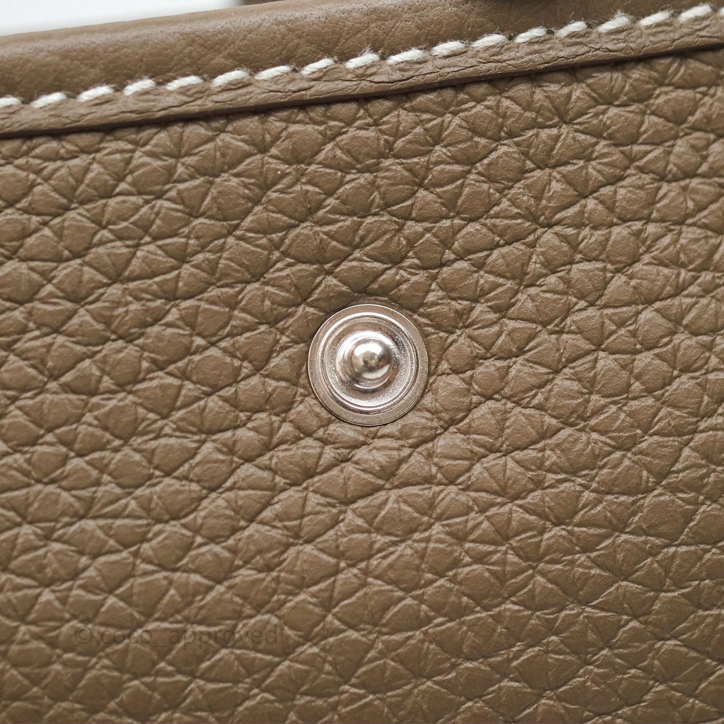 Hermès Mini Evelyne 16 Etoupe 18 Clemence Palladium Hardware with Bleu Indigo Strap
