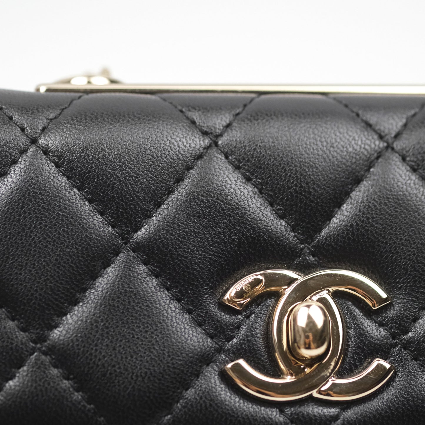 Chanel Mini Quilted Trendy CC Card Holder With Chain Black Lambskin Gold Hardware