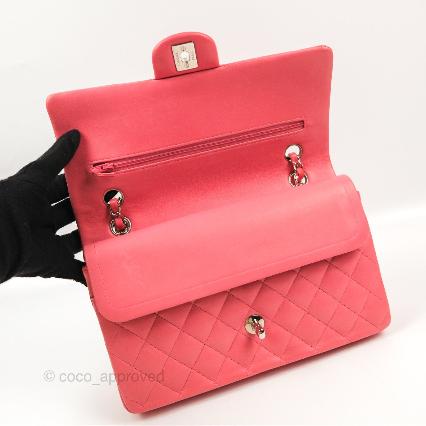 Chanel Classic M/L Medium Flap Quilted Pink Lambskin Silver Hardware