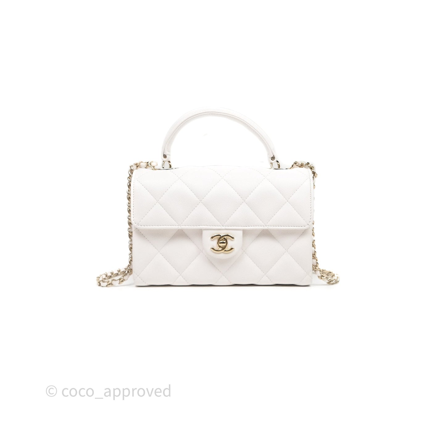 Chanel Small Coco Lady Quilted Flap Bag With Top Handle White Calfskin Gold Hardware