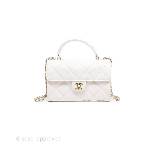 Chanel Small Coco Lady Quilted Flap Bag With Top Handle White Calfskin Gold Hardware