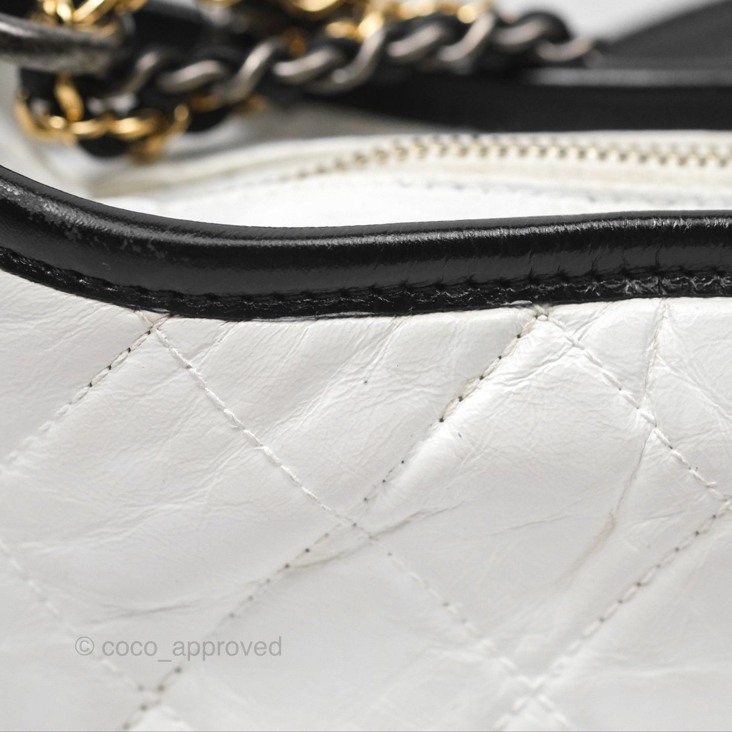Chanel Small Gabrielle Hobo Quilted Black White Aged Calfskin