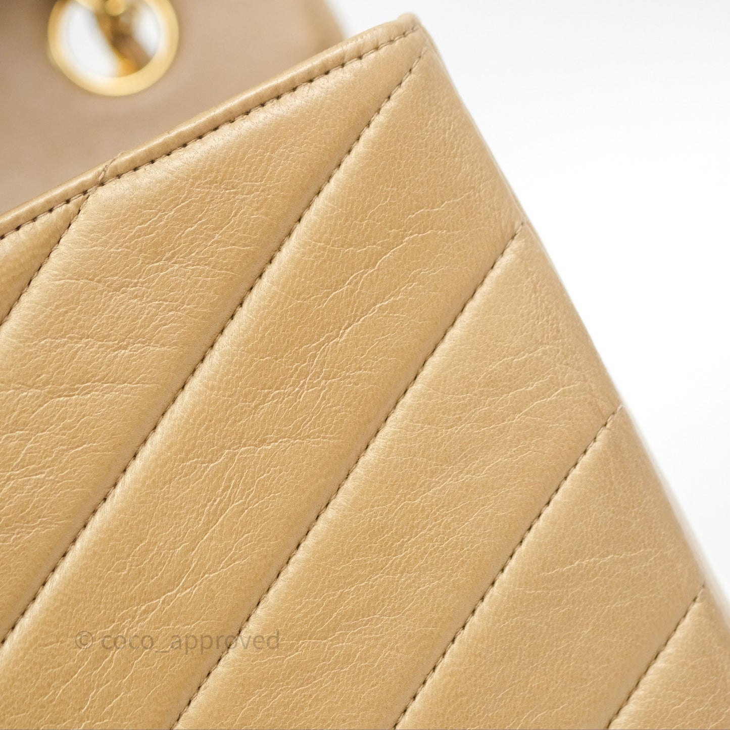 Chanel Vintage Medium Flap Chevron Beige Lambskin 24K Gold Hardware