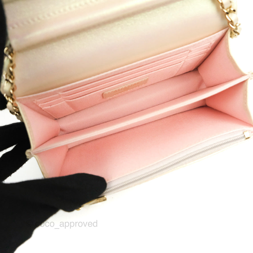 Chanel Quilted Mini Wallet on Chain WOC Iridescent Ivory Gold Hardware 20B