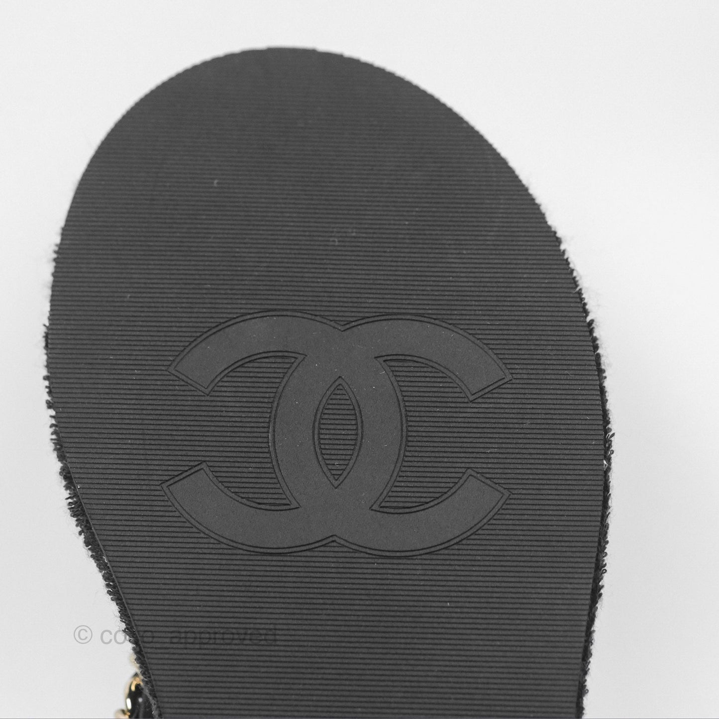 Chanel Chain Terry Slide Thong Sandals Black Size 39