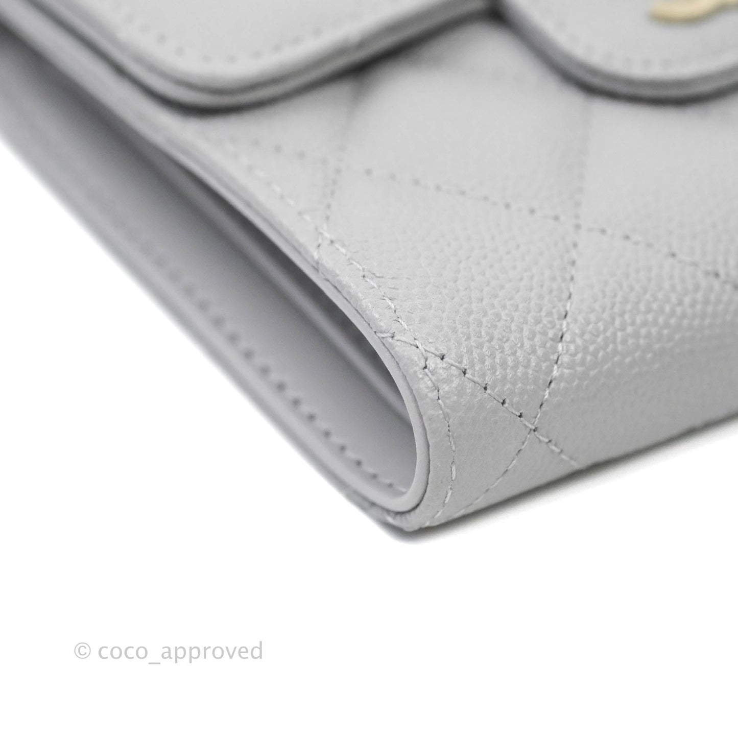 Chanel Quilted Classic Compact Wallet Grey Caviar Gold Hardware 21A