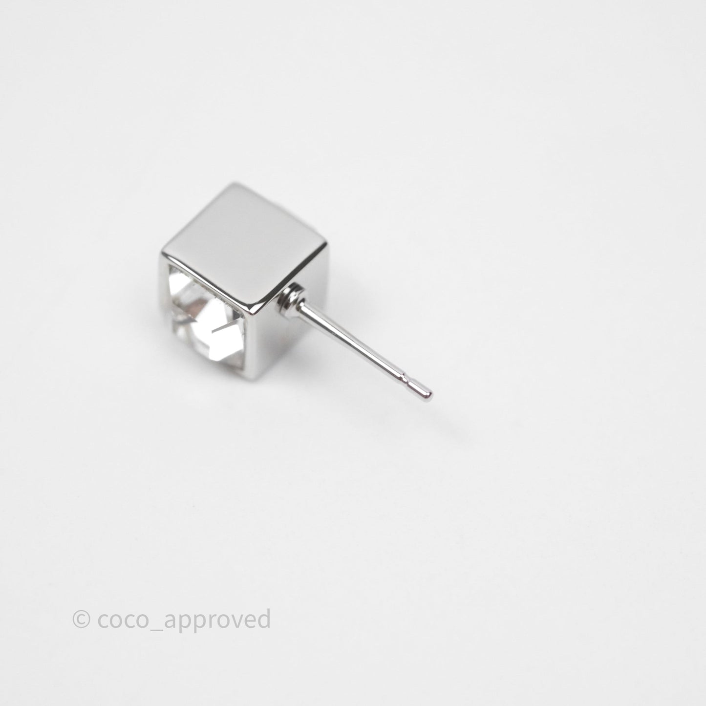 Chanel CC Crystal Square Mini Earrings Silver Tone 25C