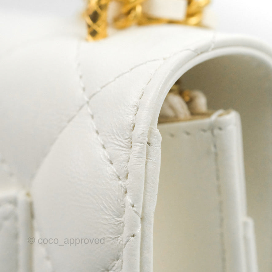 Chanel Quilted Double Chain WOC White Shiny Lambskin Aged Gold Hardware 23C