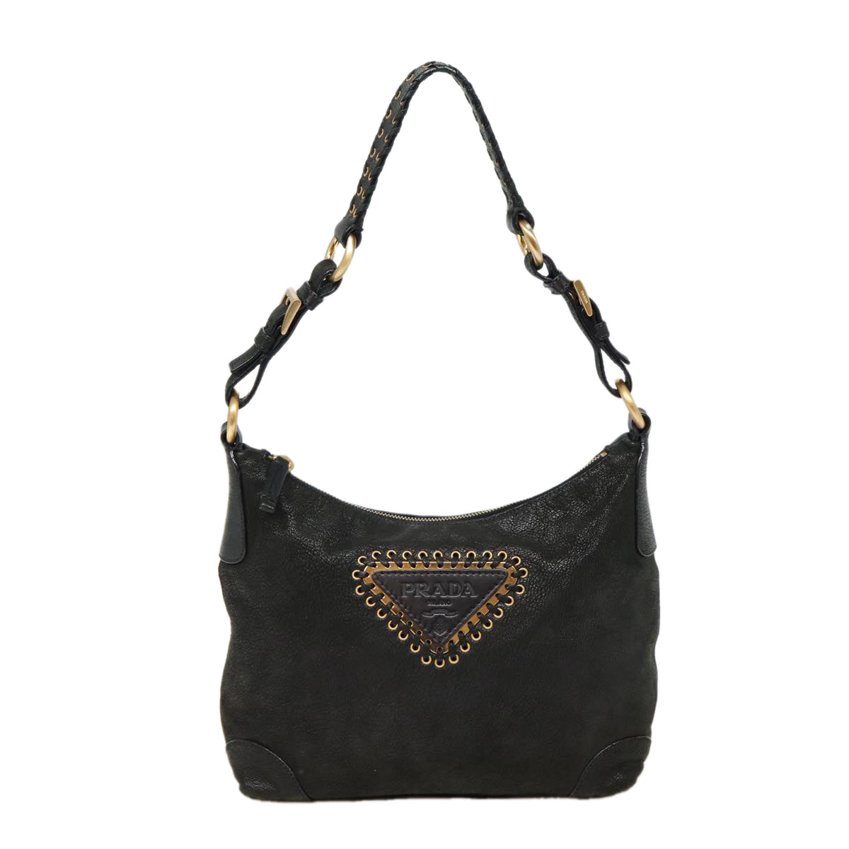 Luxury Prada Shoulder Bag Leather Black Gold  87759