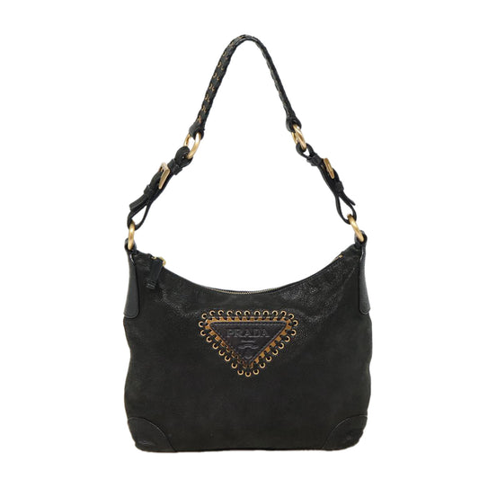 Luxury Prada Shoulder Bag Leather Black Gold  87759