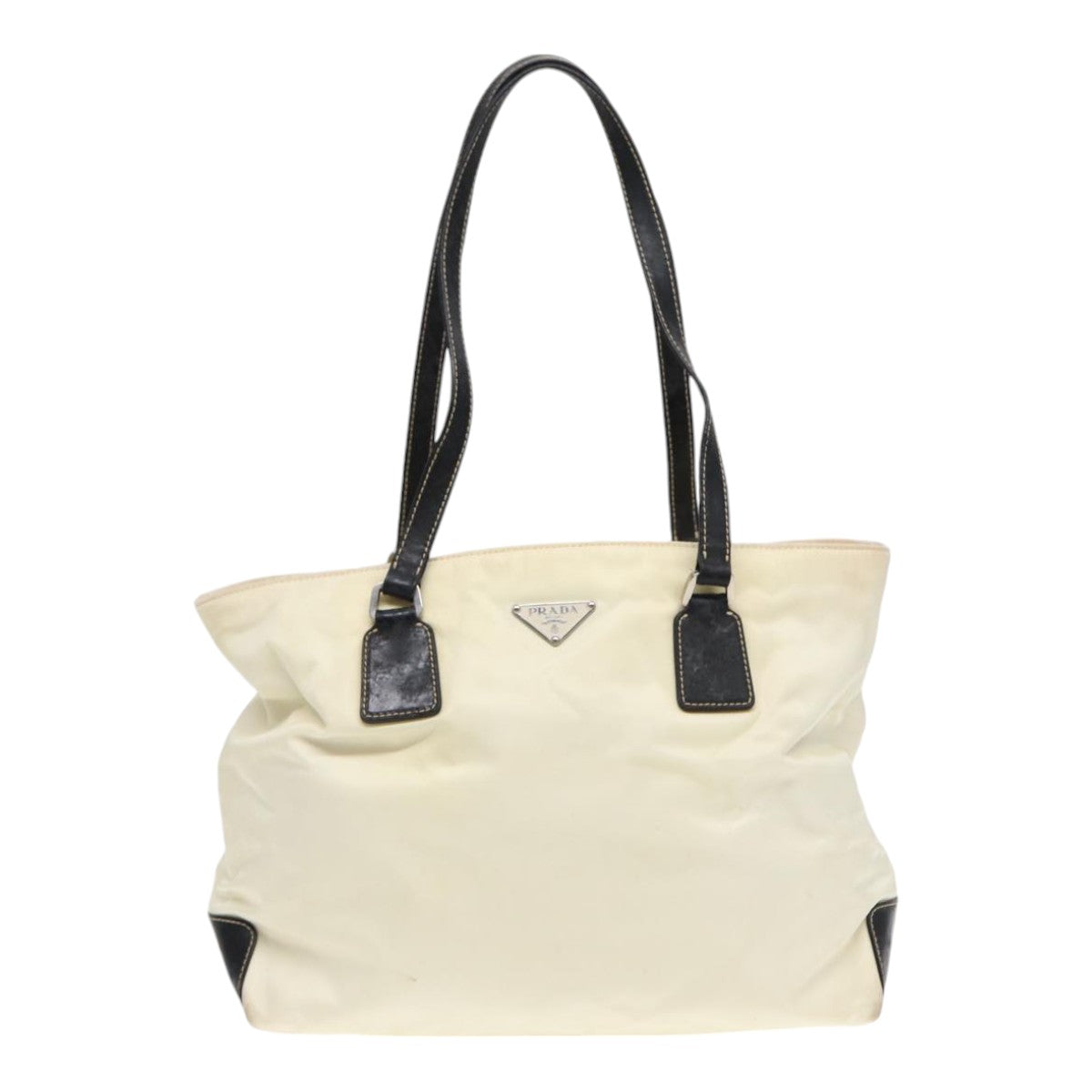 Luxury Prada Tote Bag Nylon White Black Silver  87762