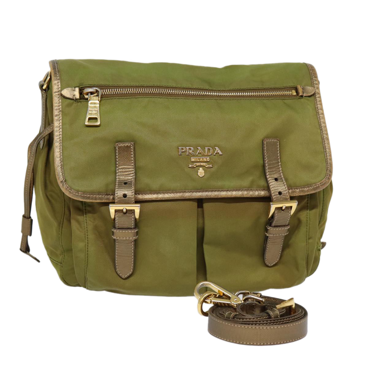 Luxury Prada Shoulder Bag Nylon Khaki Gold  87763