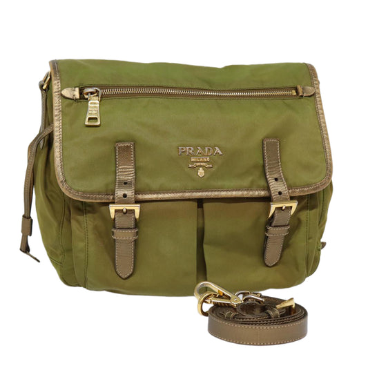 Luxury Prada Shoulder Bag Nylon Khaki Gold  87763