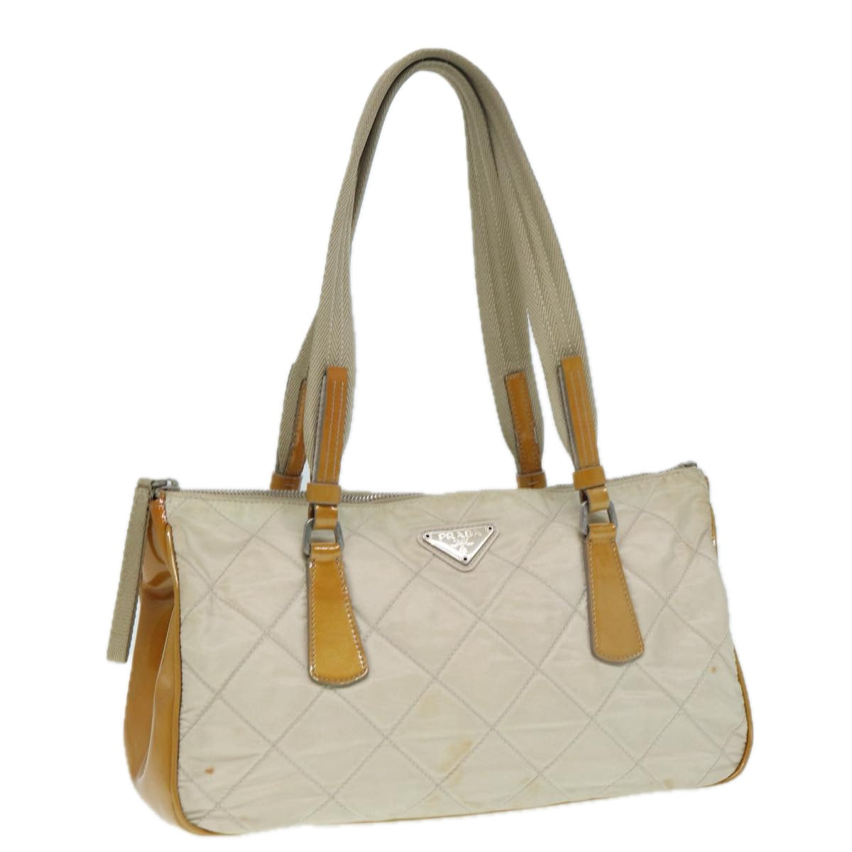 Luxury Prada Shoulder Bag Nylon Beige Silver  87764