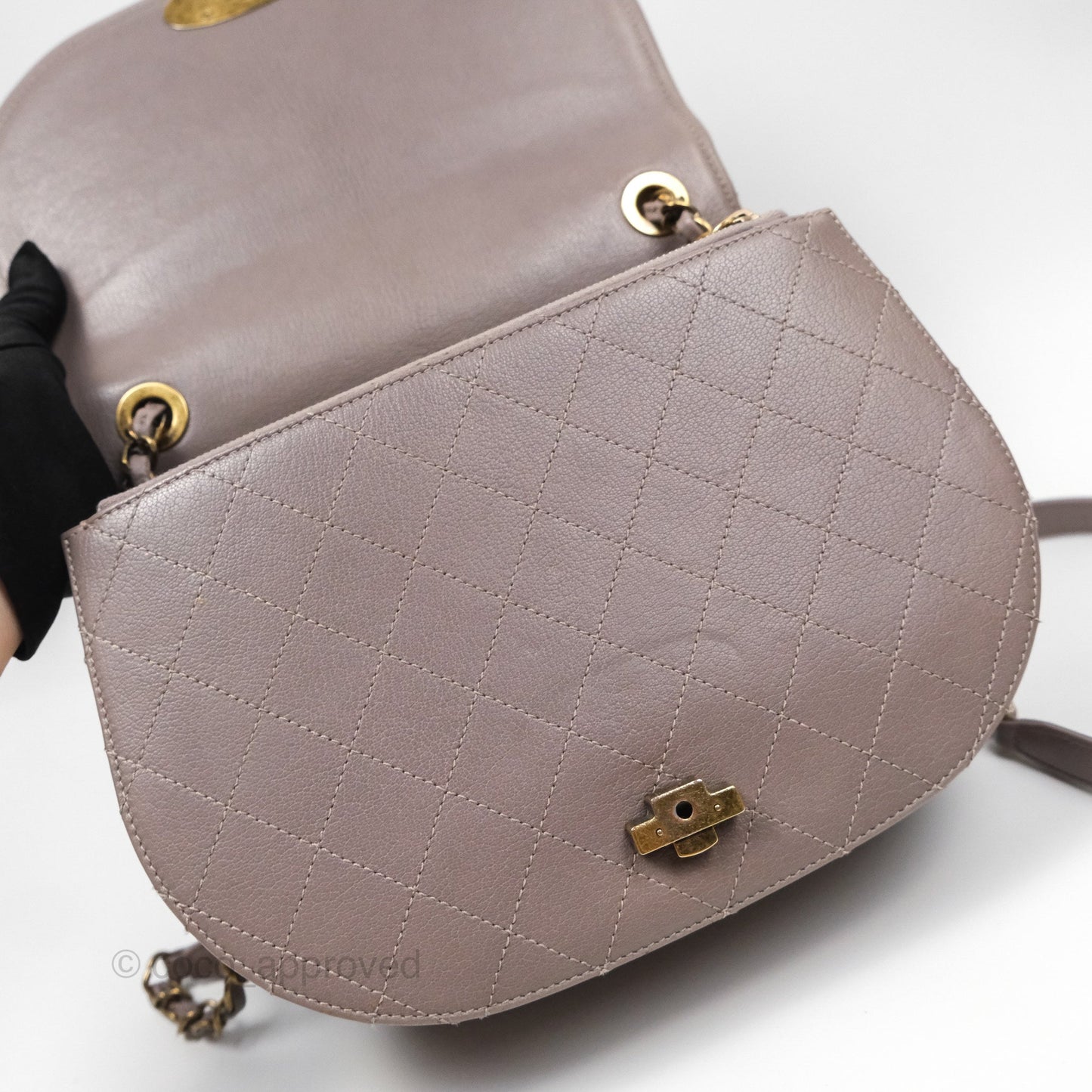 Chanel Coco Curve Flap Burnished Lilac Grey Calfskin Goatskin Antique Gold Hardware