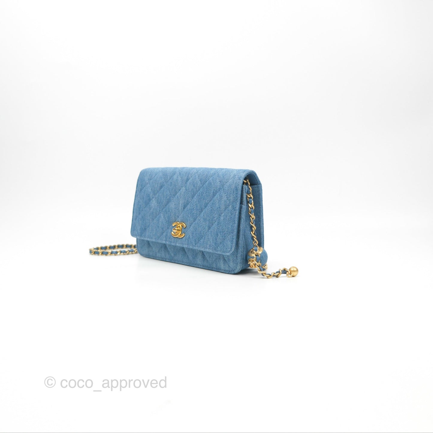 Chanel Quilted Pearl Crush Wallet on Chain WOC Denim Aged Gold Hardware