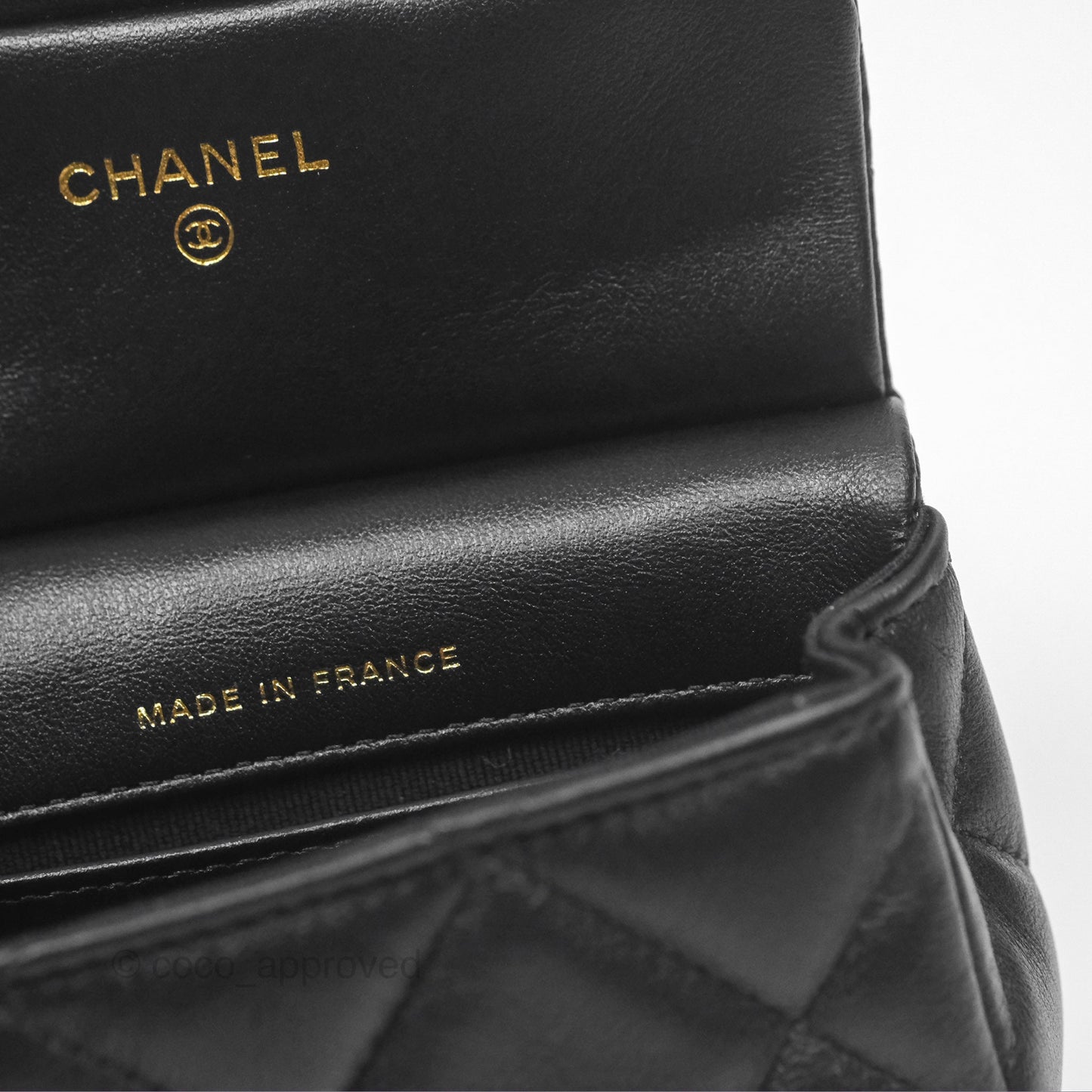 Chanel Lady Handle Flap Card Holder With Chain Black Calfskin Gold Hardware