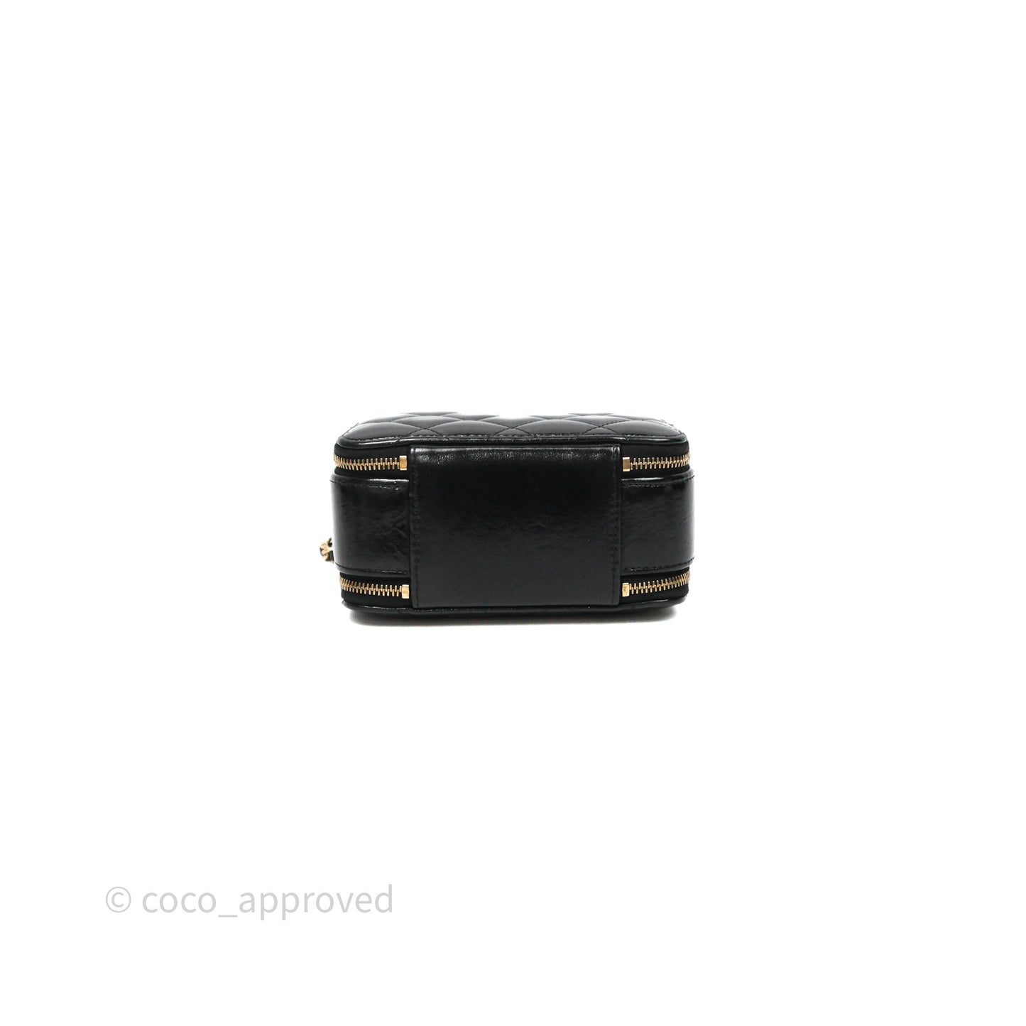 Chanel Small Top Handle Vanity Case Black Shiny Crumpled Calfskin Gold Hardware