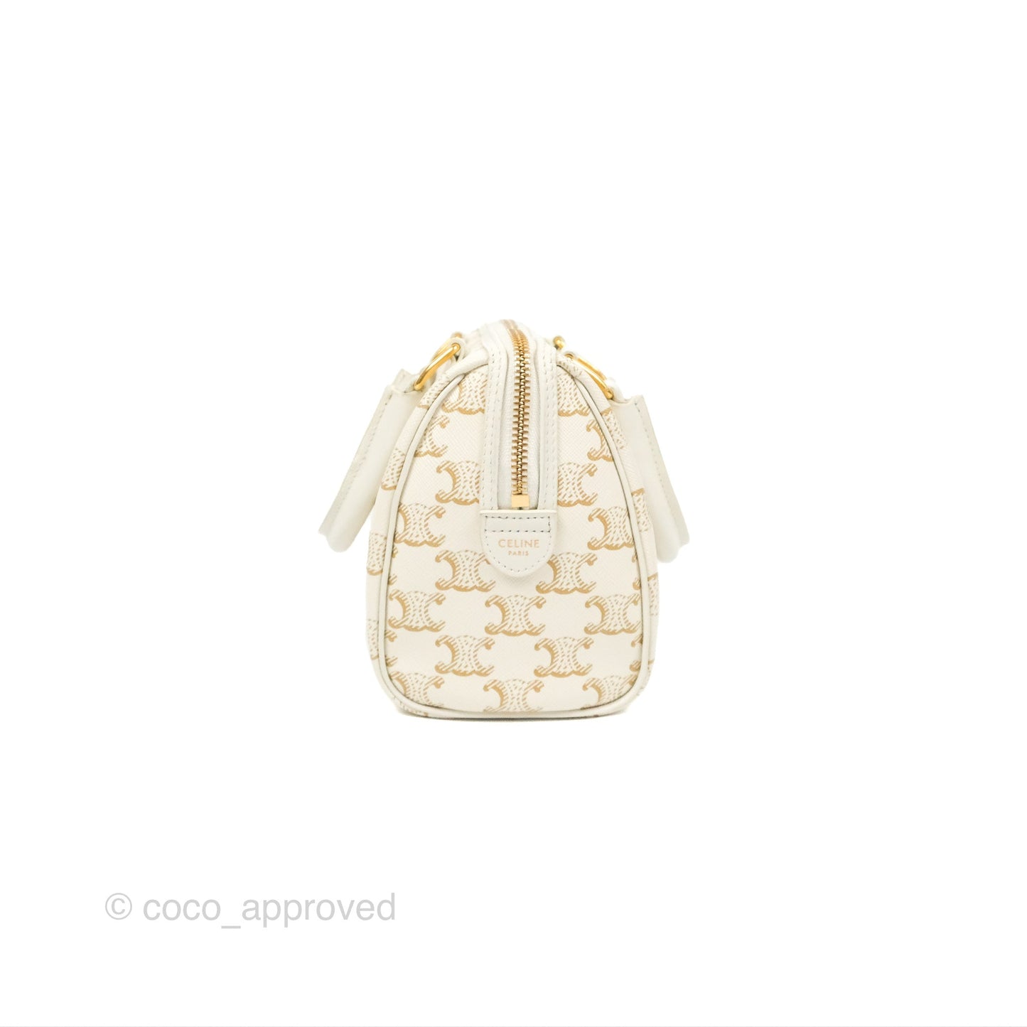 Celine Small Boston Bag White Triomphe Canvas Calfskin