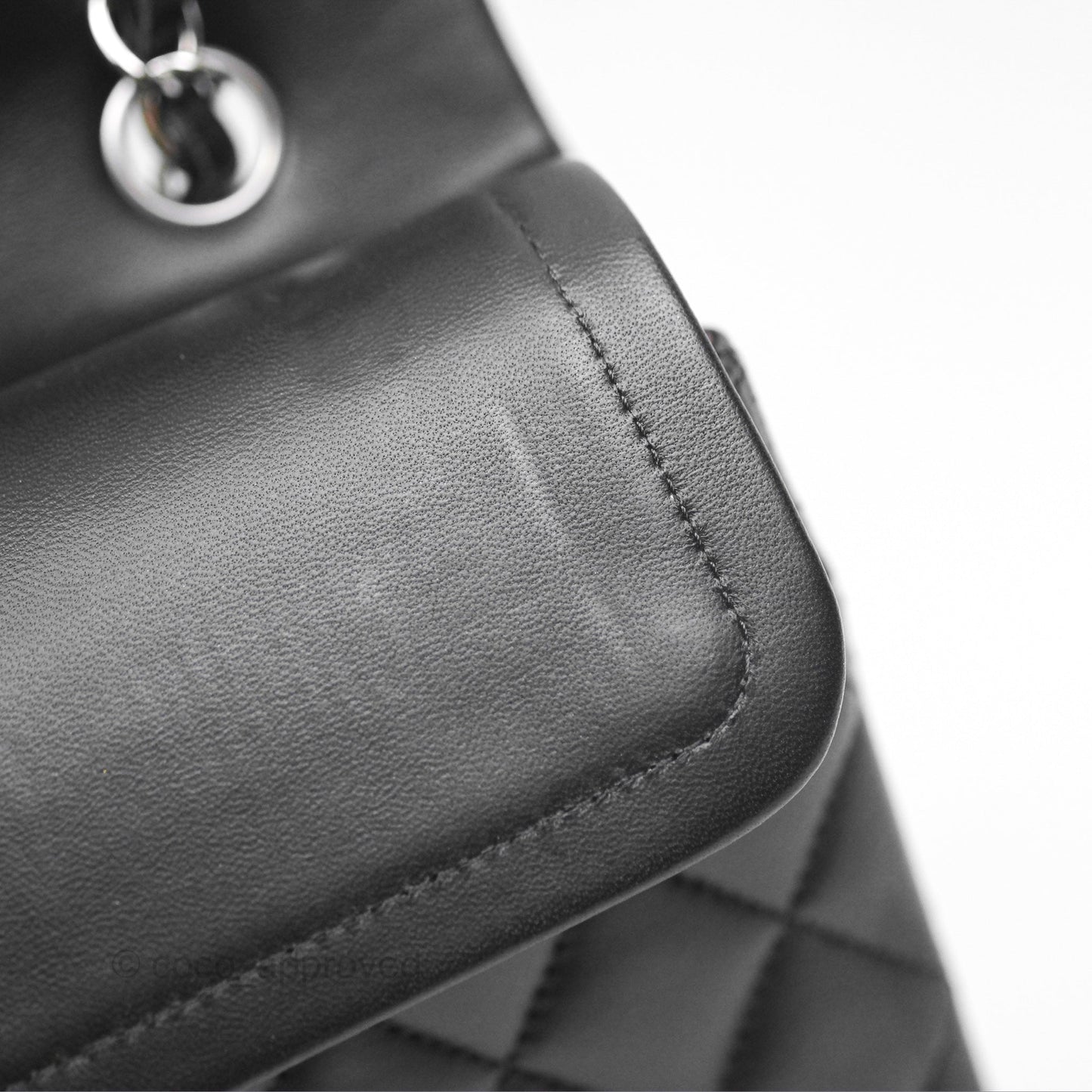 Chanel M/L Medium Classic Flap Quilted Black Lambskin Silver Hardware