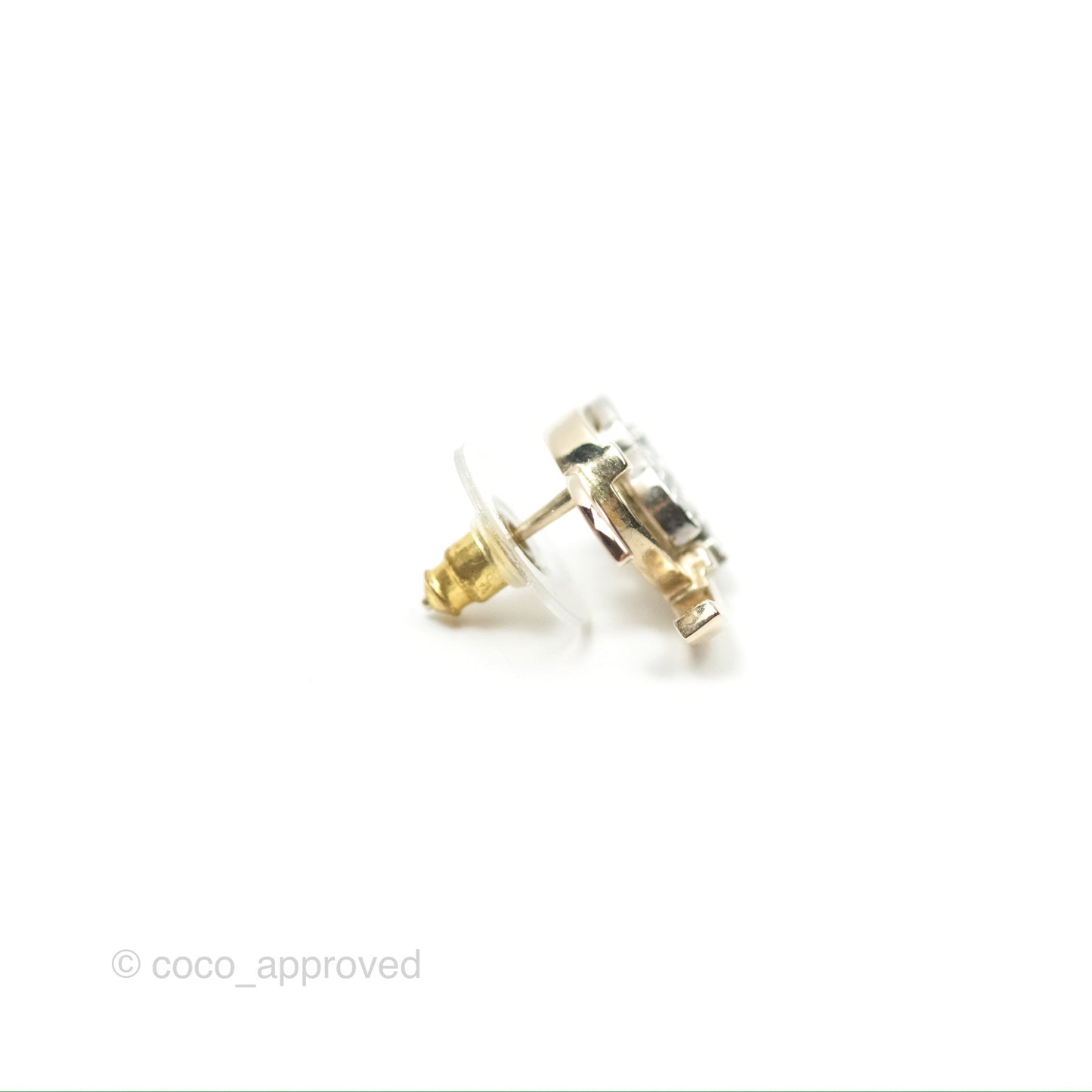 Chanel Double Crystal CC Earrings Silver & Gold Tone 21A