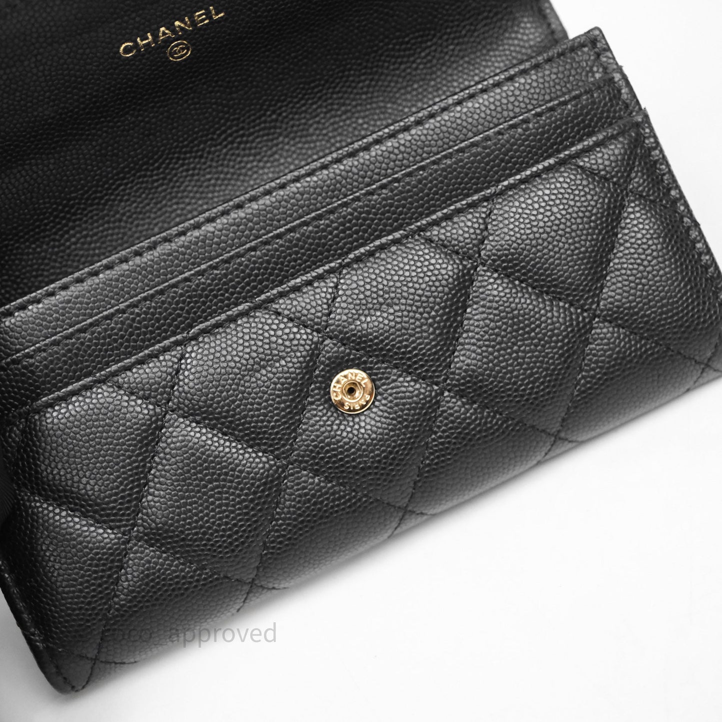 Chanel Classic Long Black Caviar Flap Wallet Silver Hardware