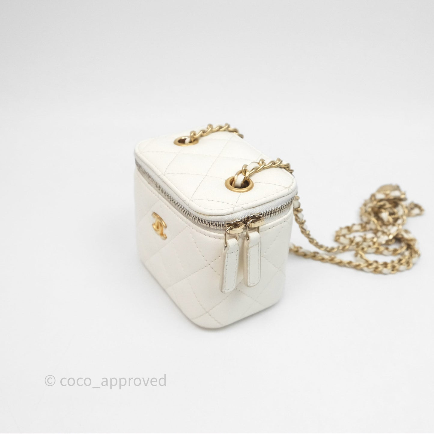 Chanel Mini Pearl Crush Vanity With Chain Ivory White Aged Gold Hardware