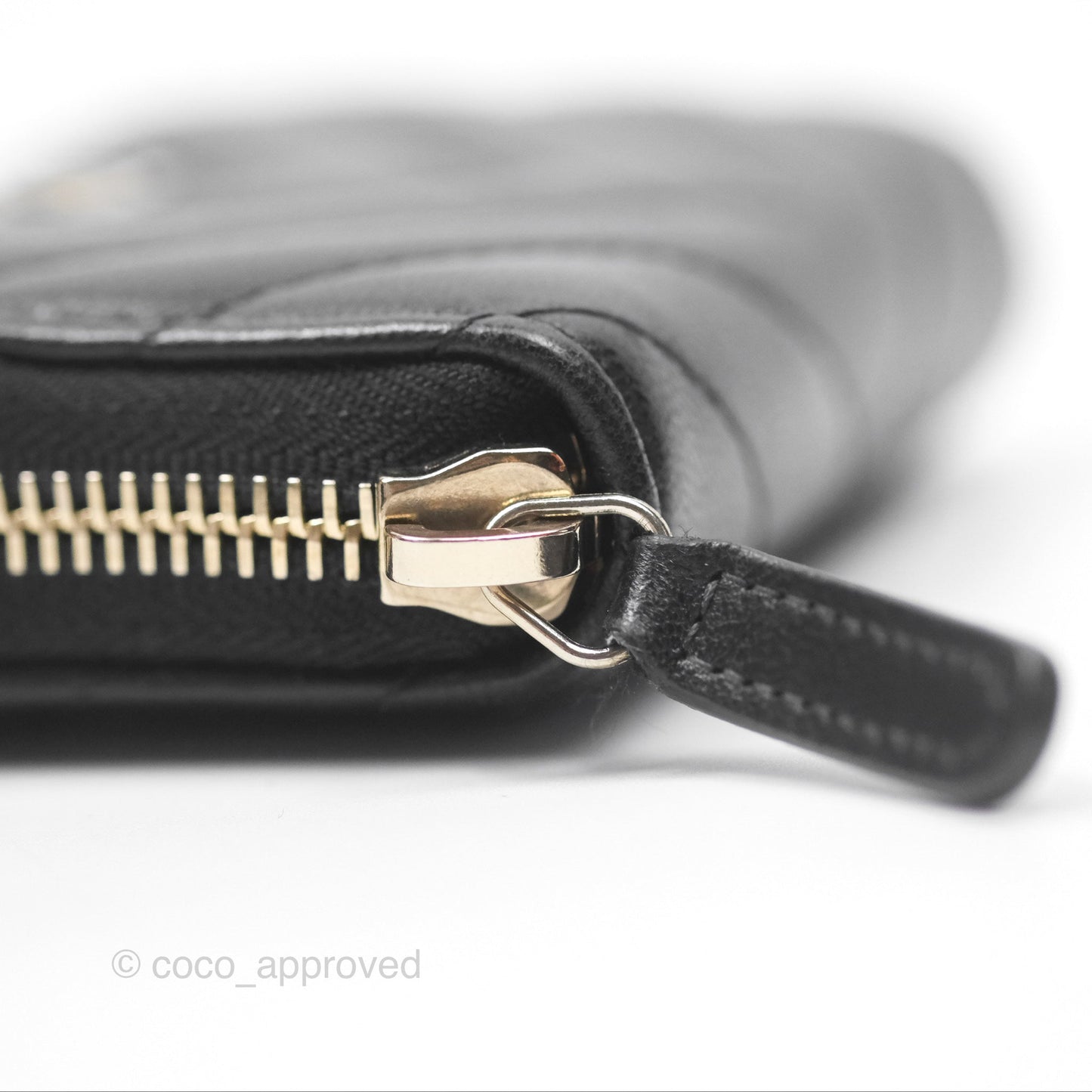 Chanel Chevron Zipped Coin Purse Black Lambskin Gold Hardware