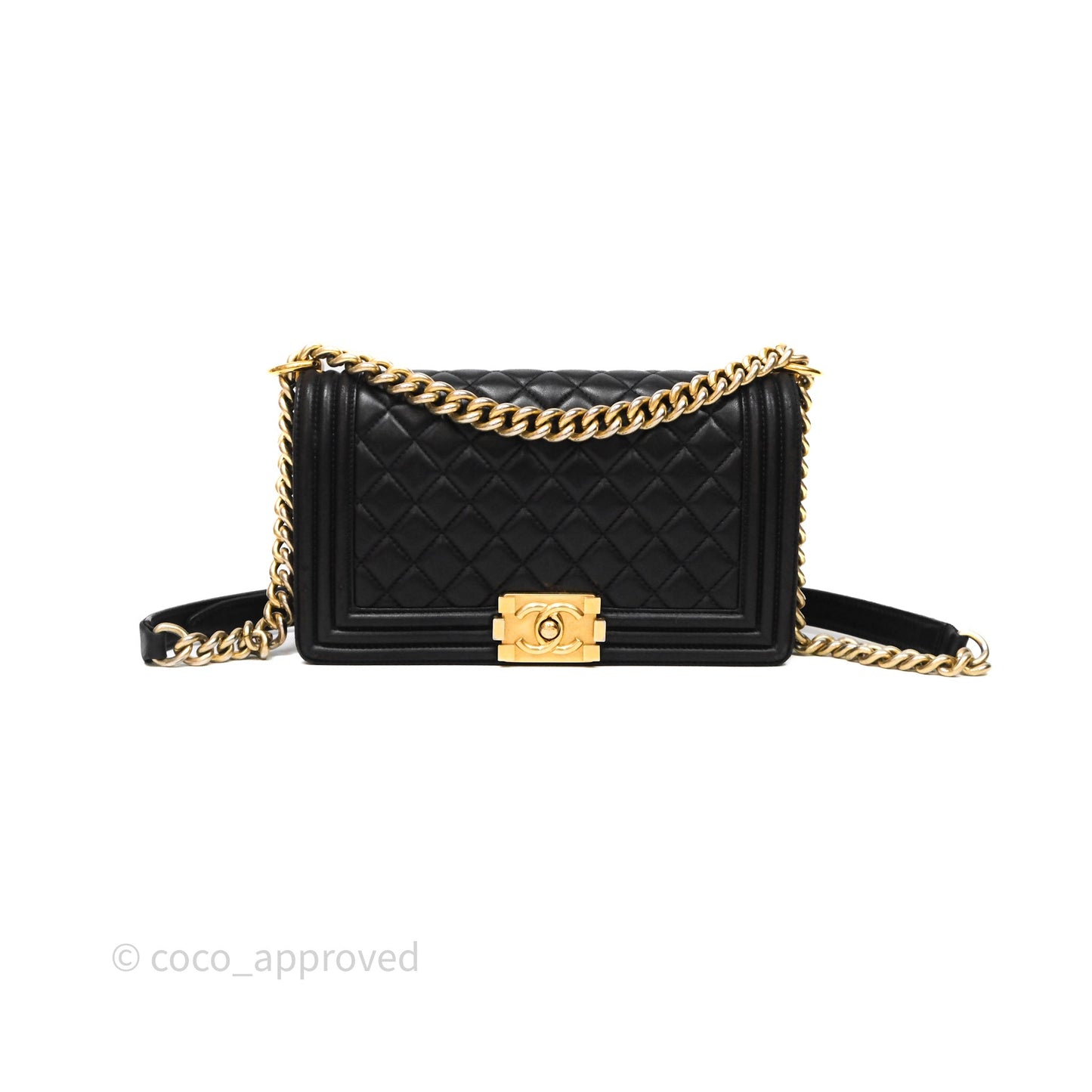 Chanel Medium Boy Quilted Black Lambskin Aged Gold Hardware