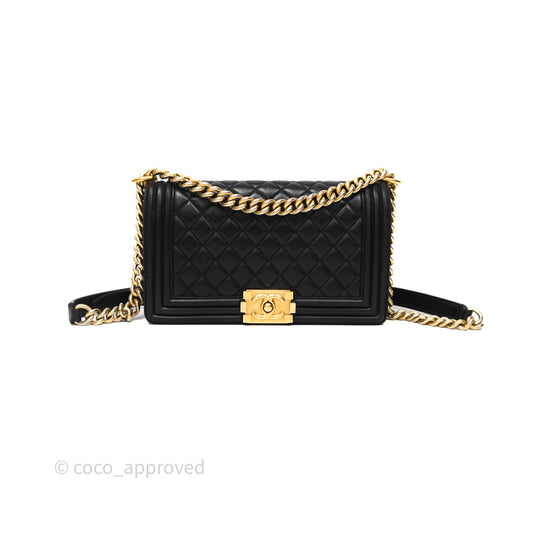 Chanel Medium Boy Quilted Black Lambskin Aged Gold Hardware