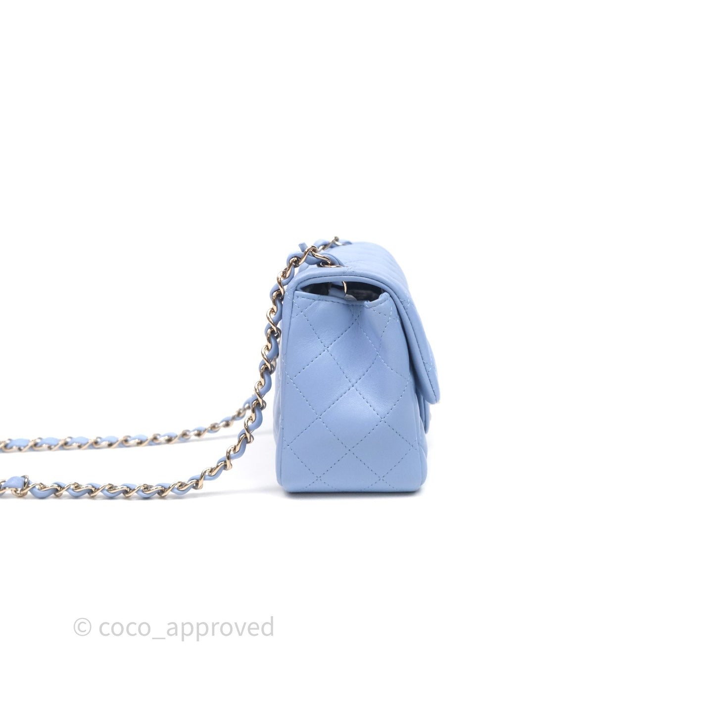 Chanel Mini Square Quilted Sky Blue Lambskin Gold Hardware