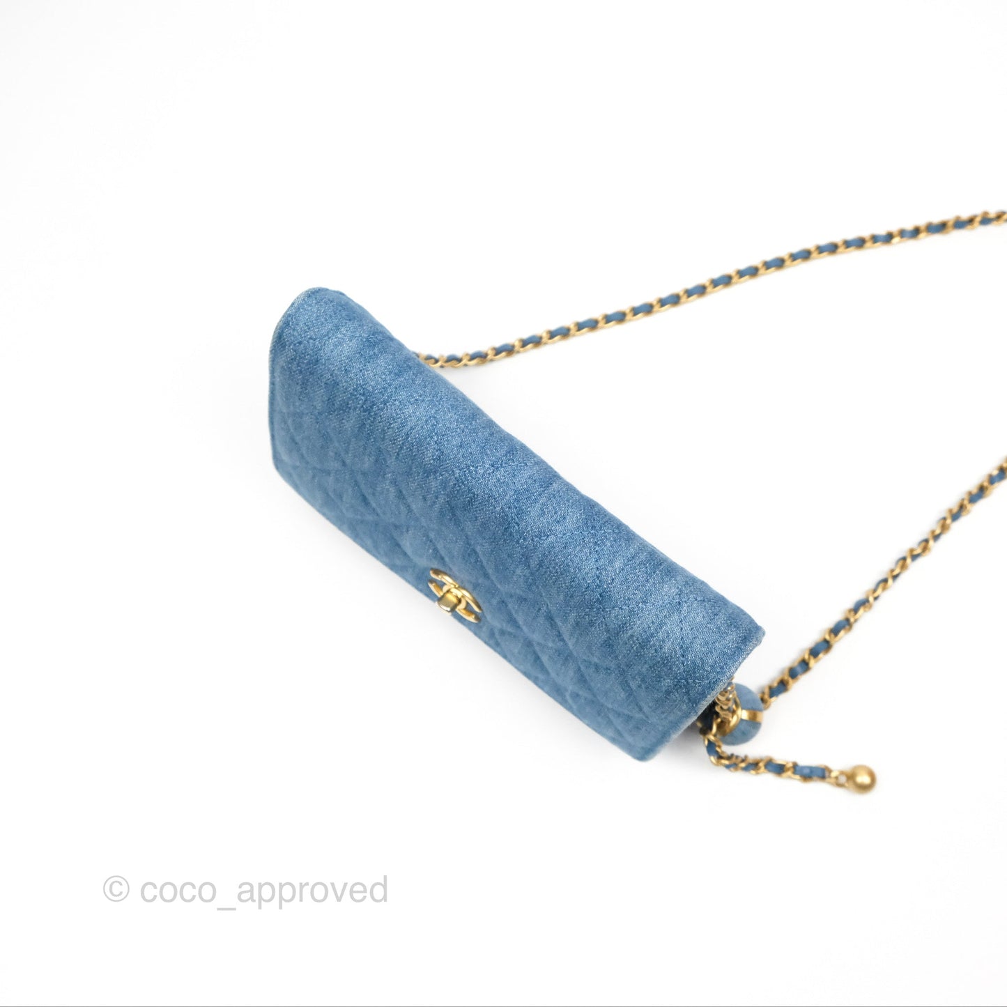 Chanel Quilted Pearl Crush Wallet on Chain WOC Denim Aged Gold Hardware