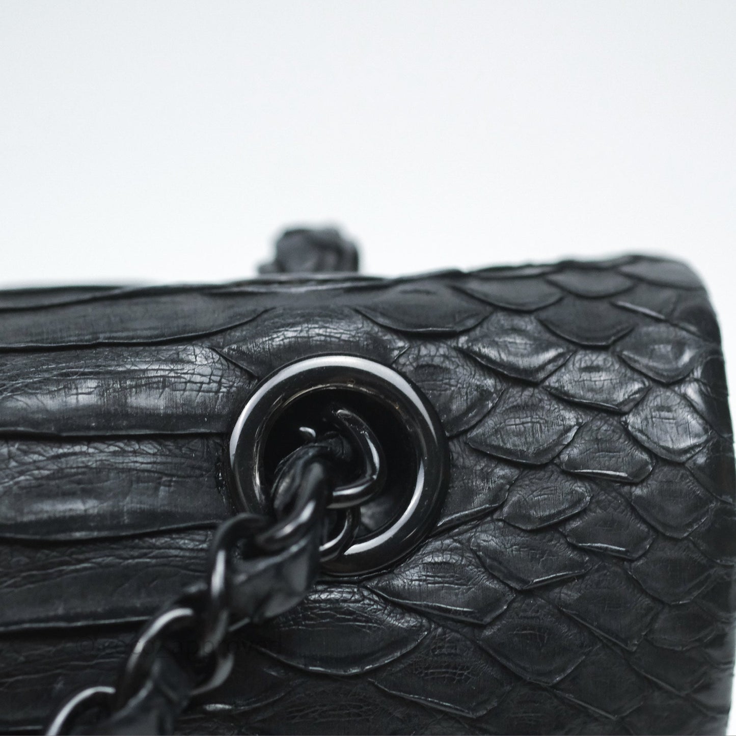 Chanel Classic M/L Medium Flap So Black Python Black Hardware