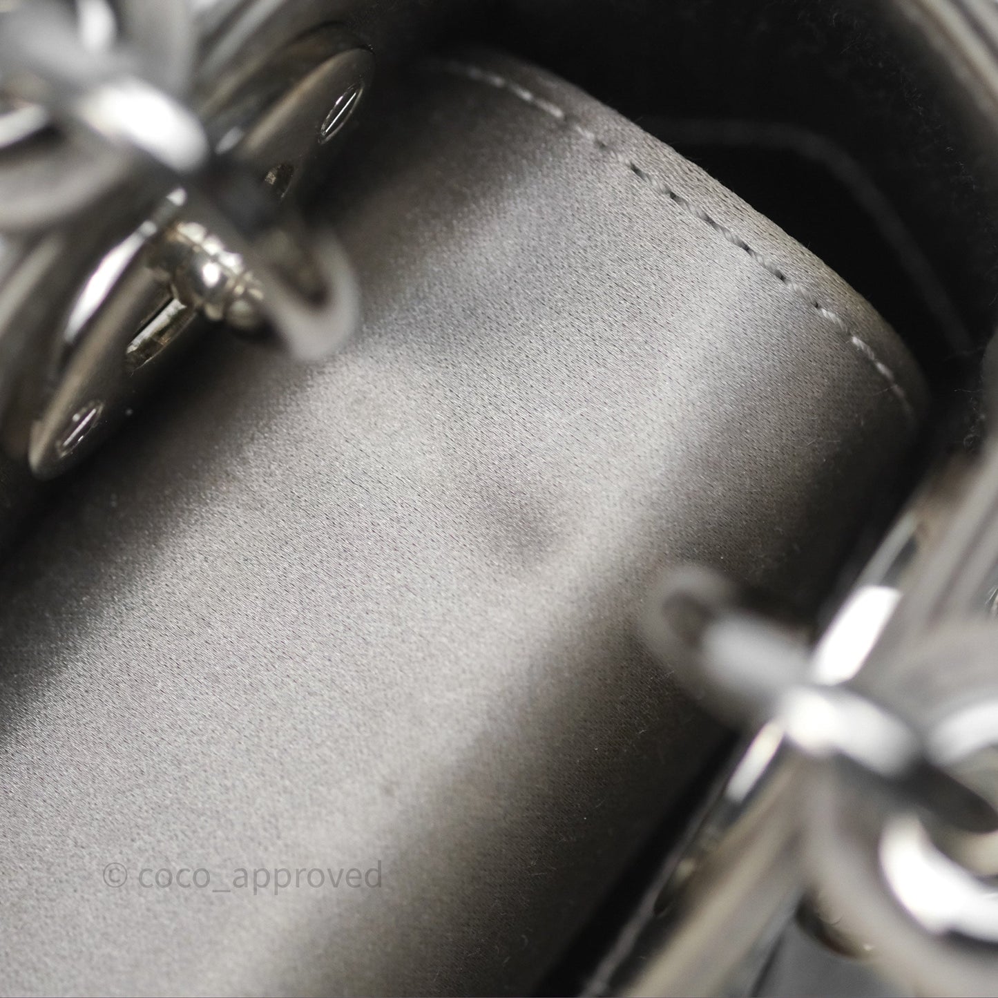 Christian Dior Mini Lady Dior Bag Grey Strass Cannage Satin Silver Hardware