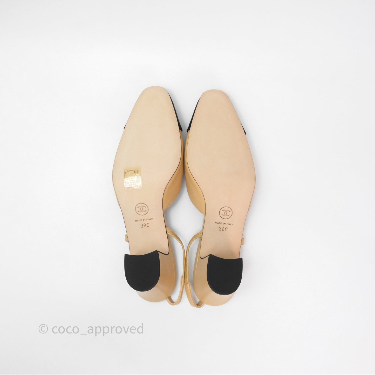 Chanel Classic Slingback Beige Black Leather Size 38