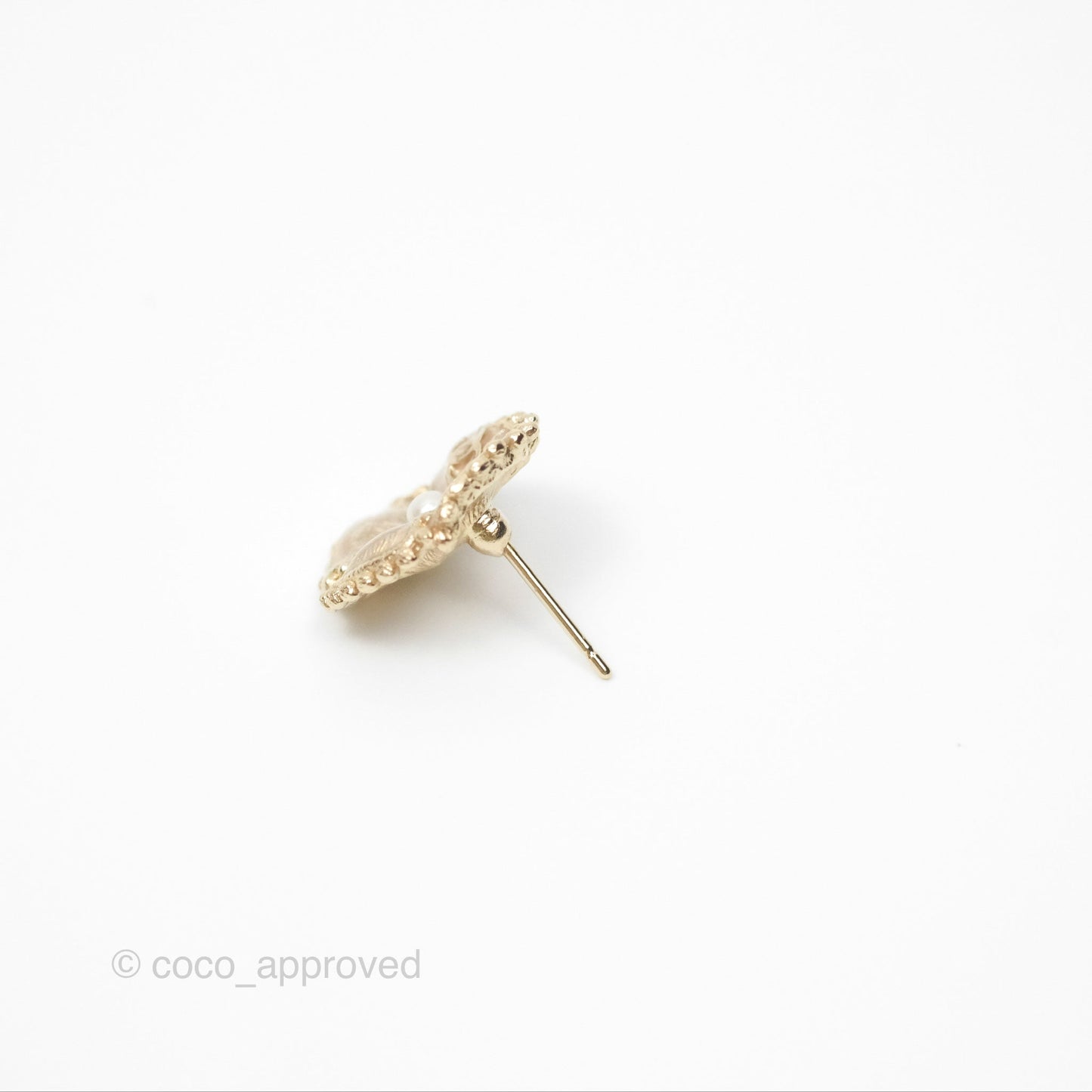 Chanel Camellia Pearl Earrings Gold Tone 23K
