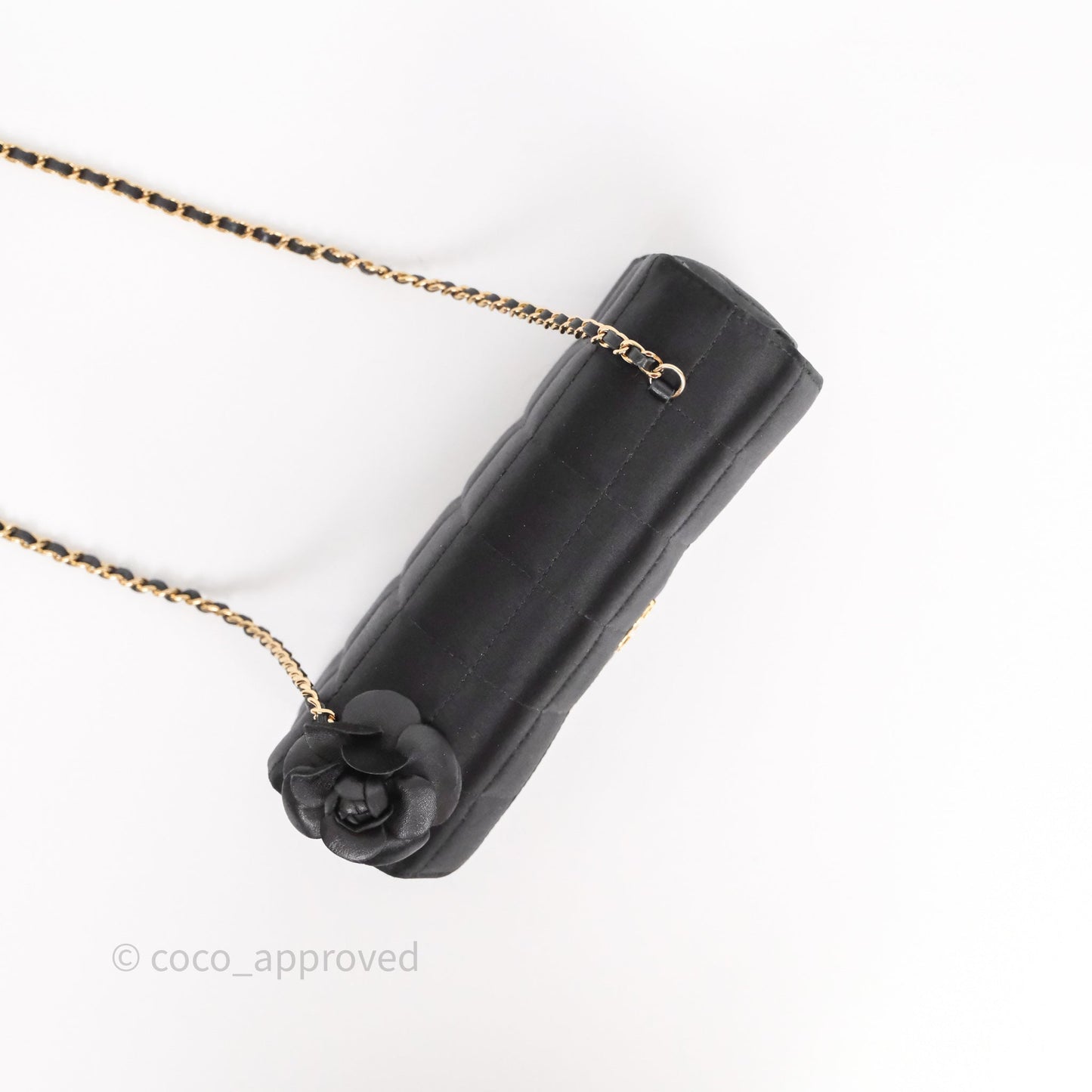 Chanel Vintage Mini Chocolate Bar Camellia Flap Black Velvet Gold Hardware