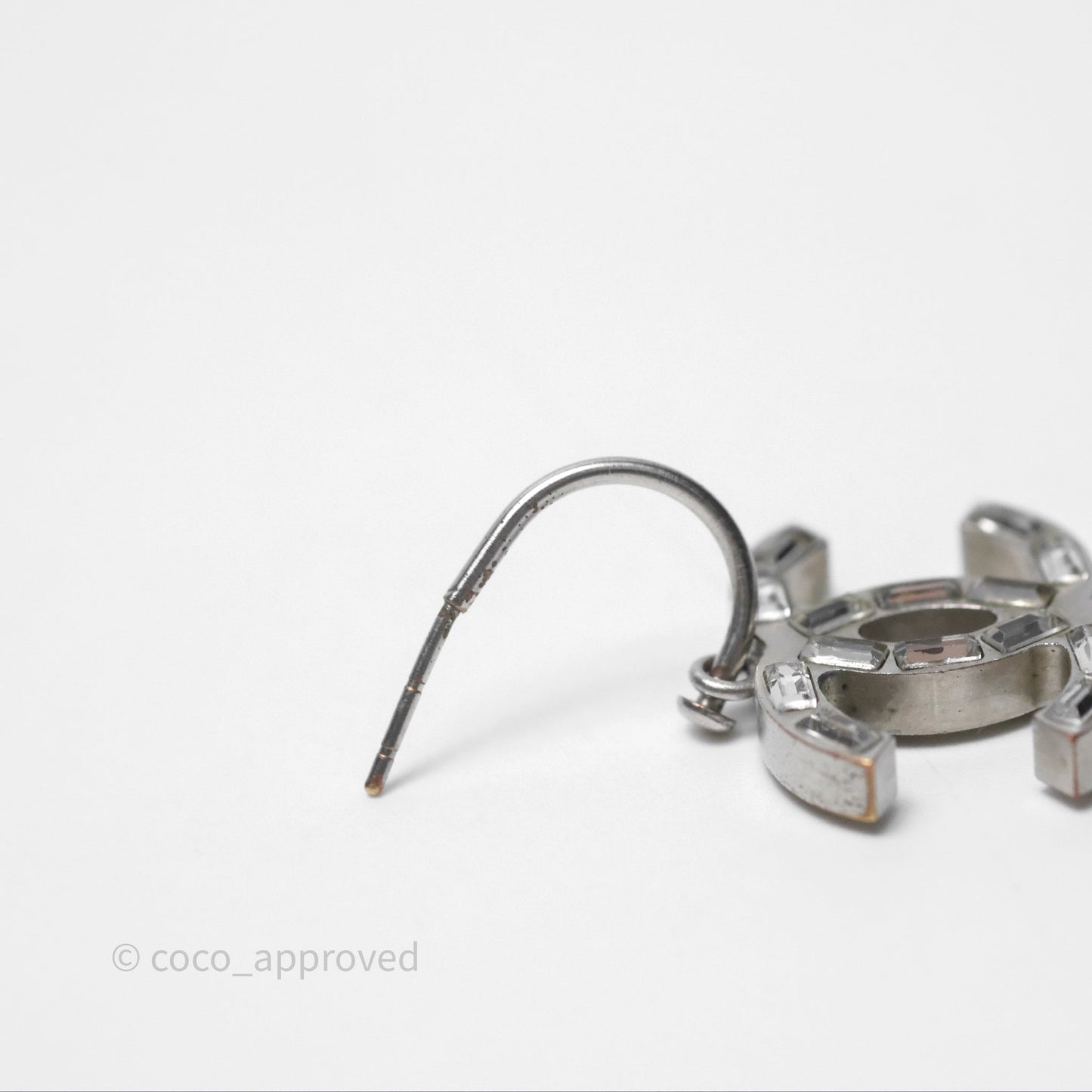 Chanel CC Crystal Drop Earrings Silver Tone 12C