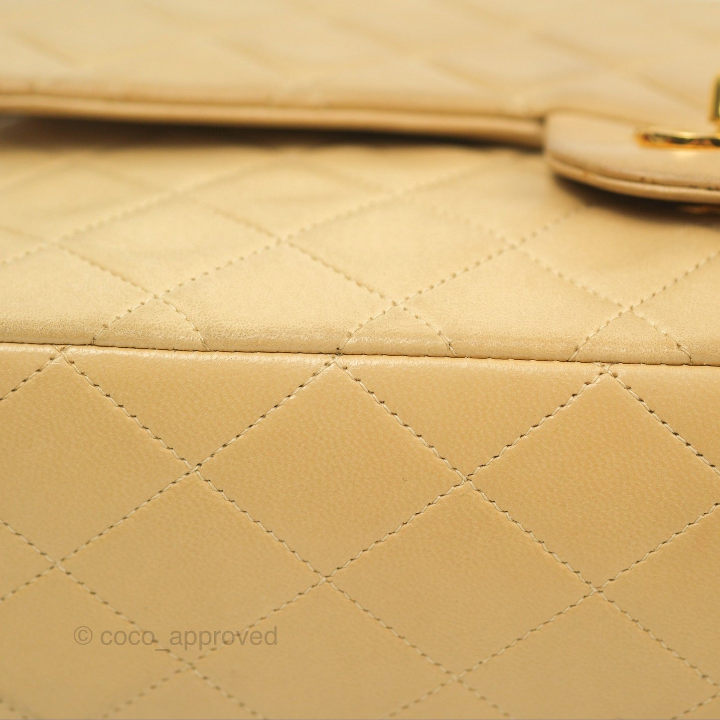 Chanel Vintage Medium Classic Flap Beige Lambskin 24K Gold Hardware