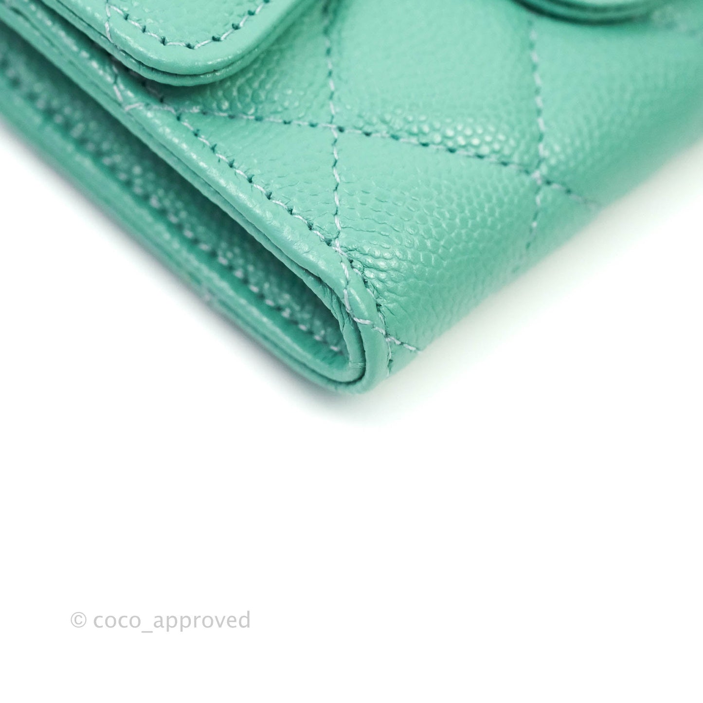 Chanel Quilted Flap Card Holder Caviar Mint Gold Hardware