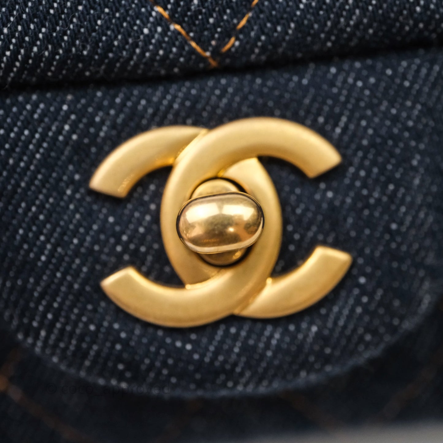 Chanel Mini Rectangular Quilted Dark Blue Denim Aged Gold Hardware