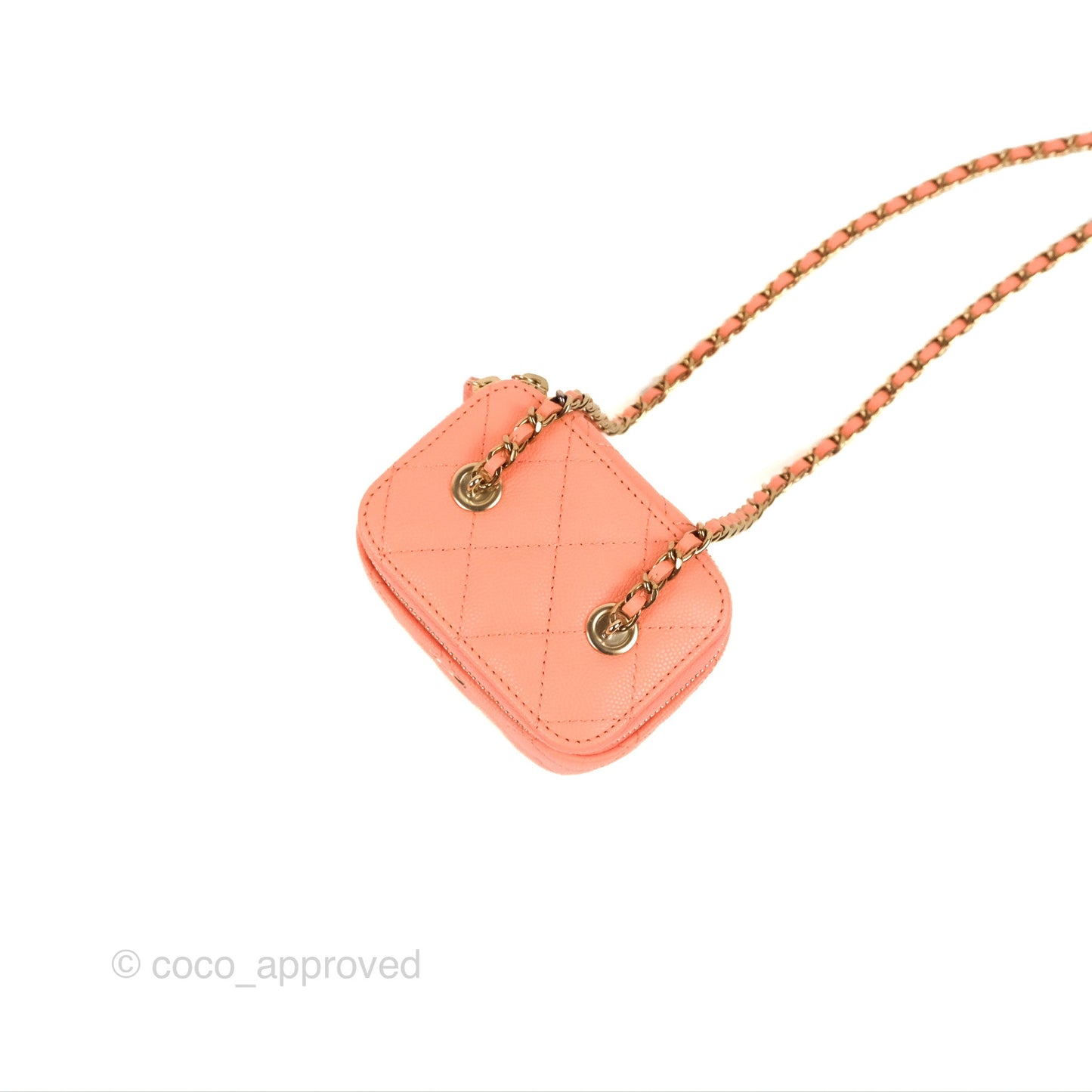 Chanel Mini Vanity With Chain Coral Pink Caviar Gold Hardware