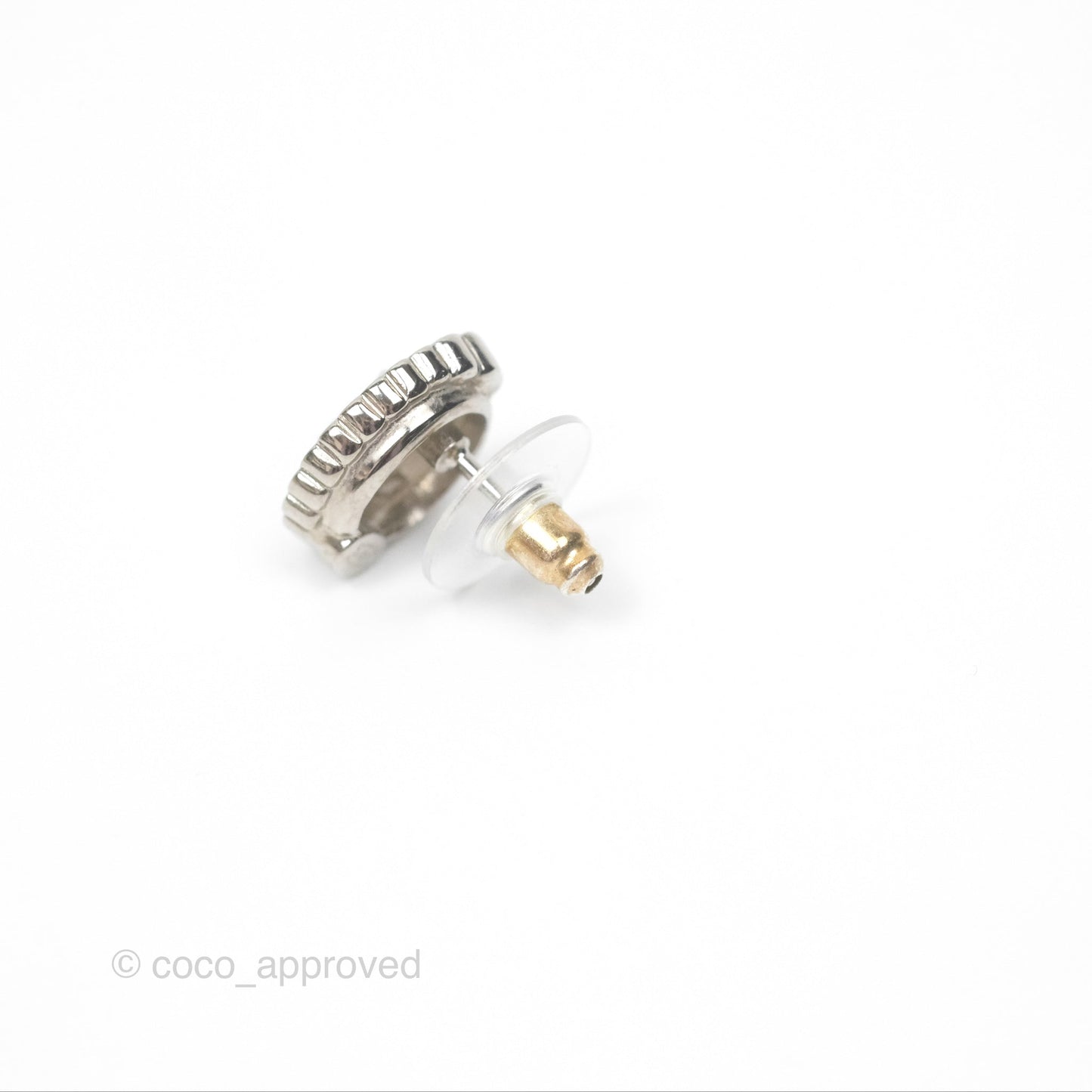 Chanel Crystal CC Earrings Silver Tone 22B